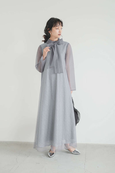 re'kaene(リカエン)公式サイト レンタル レース×チュールミックスドレス( 1 / sax )100911 | モデル身長157cm 着用サイズ 38 ※外側のワンピースが写真より4cm短くなります