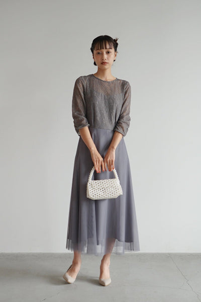 re'kaene(リカエン)公式サイト レンタル レース×ラメチュールワンピース ( 38 / gray ) 100585 | モデル身長157cm 着用サイズ 38