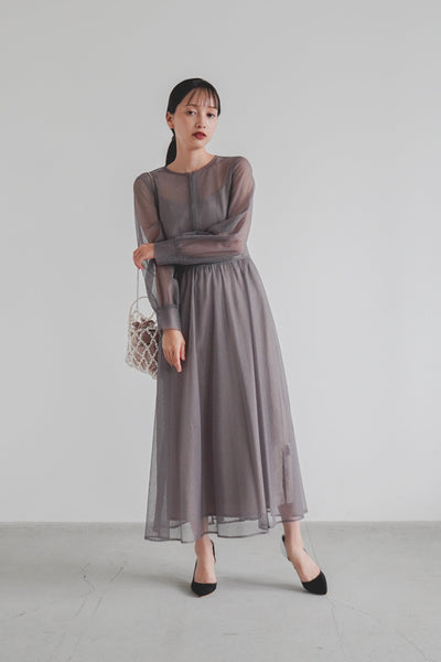 re'kaene(リカエン)公式サイト レンタル 幾何学チュールドレス( 36 / greige )100546 | モデル身長157cm 着用サイズ 36