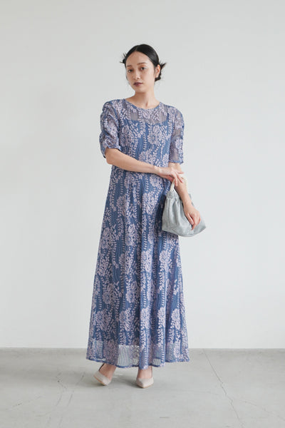 re'kaene(リカエン)公式サイト レンタル 配色レースエプロンワンピース( 36 / sax×pink )100604 | モデル身長157cm 着用サイズ36