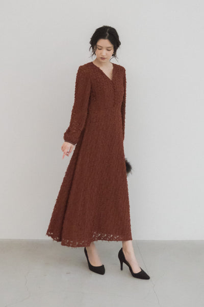 re'kaene(リカエン)公式サイト レンタル カットジャガードドレス ( 36 / brown ) 100617 | モデル身長160cm 着用サイズ36