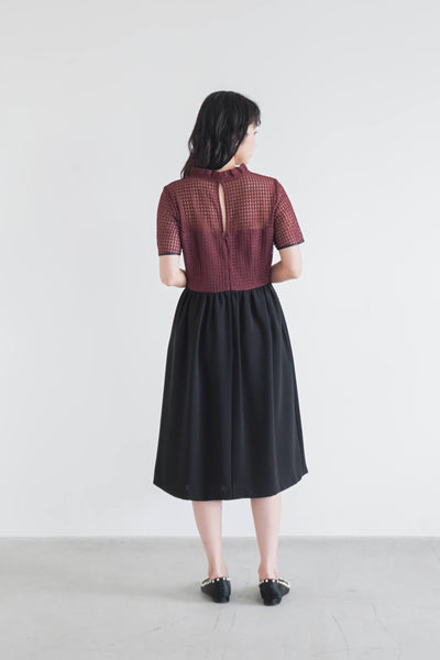 re'kaene(リカエン)公式サイト レンタル ラッセルレースドッキングドレス（ 36 / bordeaux ）100676 | モデル身長157cm 着用サイズ 36
