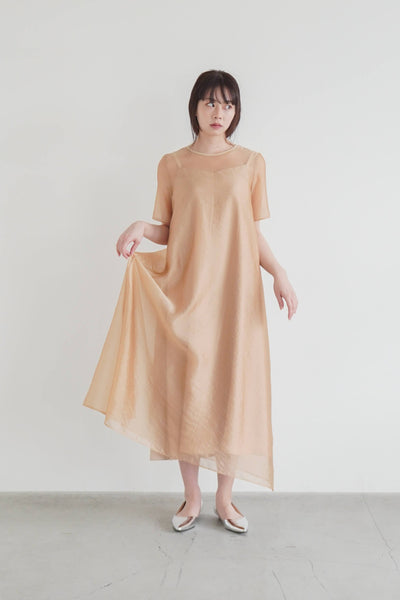 re'kaene(リカエン)公式サイト レンタル シア―オーガンジーショートスリーブドレス（ 2 / yellow ）100882 | モデル身長161cm 着用サイズ2