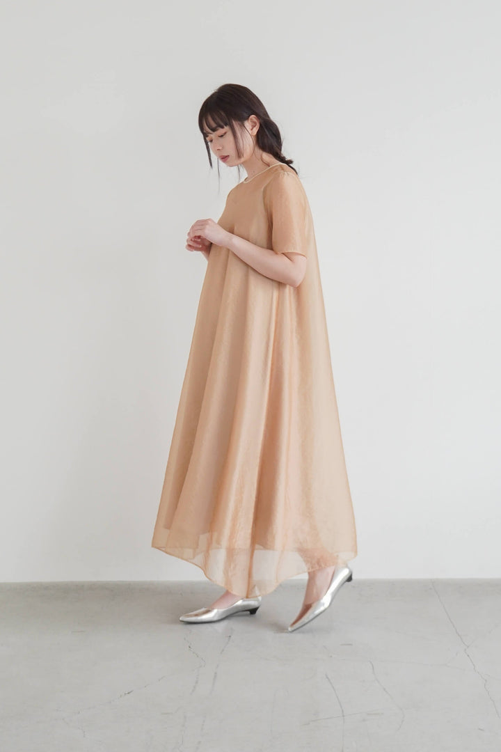 kana オリーブグリーン バックオープン ロングドレス フレアスリーブ 花柄 Kastane バックオープン花柄レースグリーンドレス (S) を