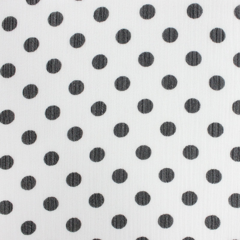 【kaene fabrics for you】楊柳ドットプリントシフォン（white×black dot）