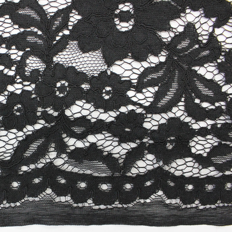 【kaene fabrics for you】両耳スカラップフラワーラッセルレース（black）