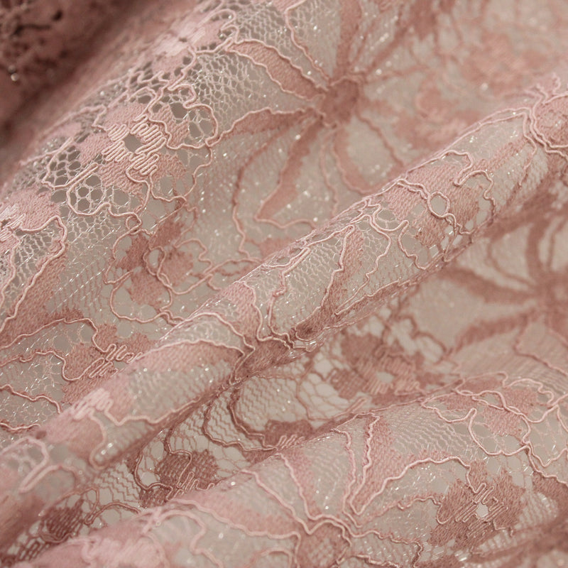 【kaene fabrics for you】ラメフラワーレース（pink）