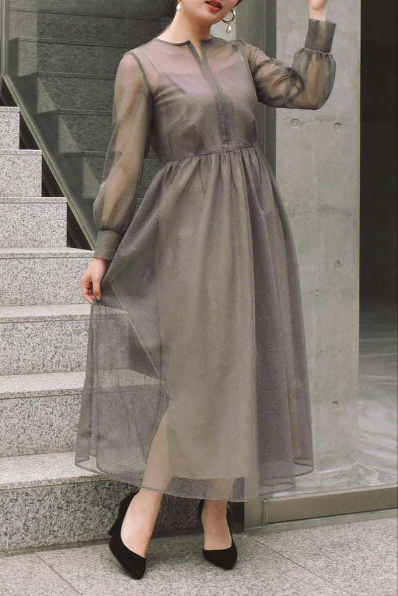 【OUTLET】幾何学チュールワンピース（ 36 / gray geibe） / 100546①