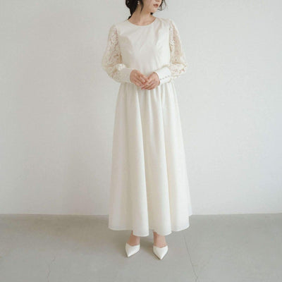 re'kaene(リカエン)outlet(アウトレット)公式サイト パール付きロングスリーブドレス （34 / off white） 100544　  | モデル身長160cm　着用サイズ34
