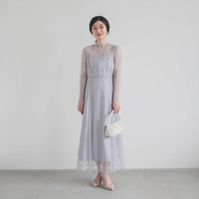 re'kaene(リカエン)outlet(アウトレット)公式サイト ストライプレースドレス（ 36 / bluegray ）100746  | モデル身長160cm　着用サイズ36
