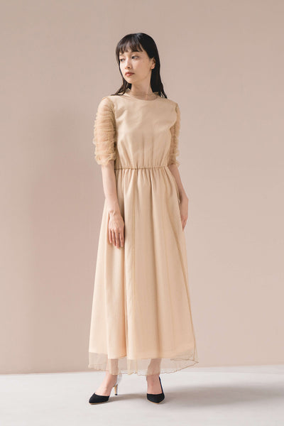 re'kaene（リカエン）公式サイト レンタル シャイニーチュールドレス（ 36 / beige ）100873  | モデル身長157cn　着用サイズ34