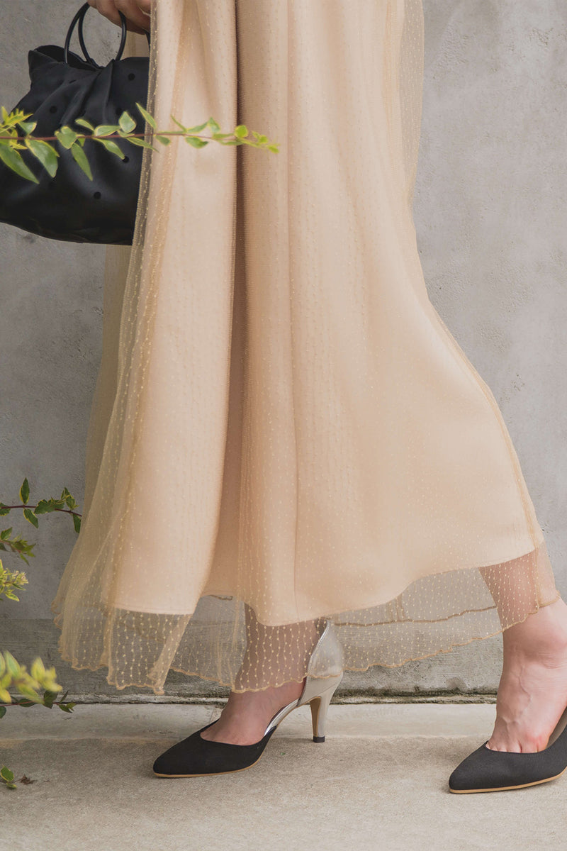 ル シャイニーチュールドレス（ 36 / beige ）100873  | モデル身長157cn　着用サイズ34