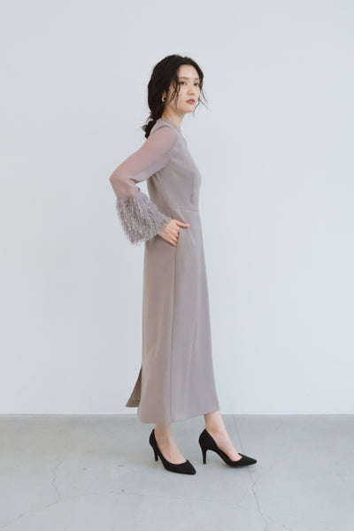 re'kaene(リカエン)公式サイト レンタル 異素材ミックスハイネックドレス ( 36 / gray ) 100623 | モデル身長160cm 着用サイズ 36