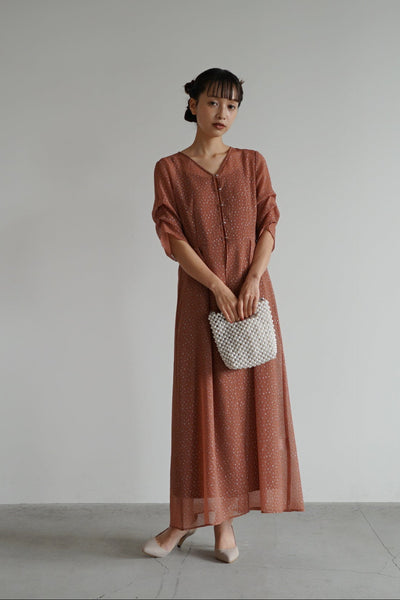 re'kaene(リカエン)公式サイト レンタル ラメドビーシフォンドレス（ 36 /  brown ）100896 | モデル身長157cm 着用サイズ 36