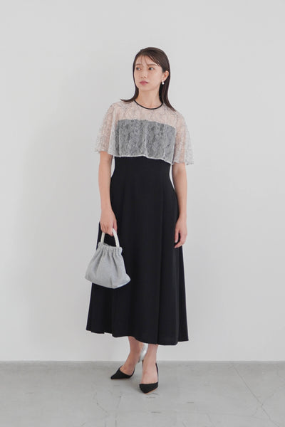 
re'kaene(リカエン)公式サイト(レンタル) シアーケープコンビドレス（ 36 / off_black ）100909　 | モデル身長167cm 着用サイズ38
