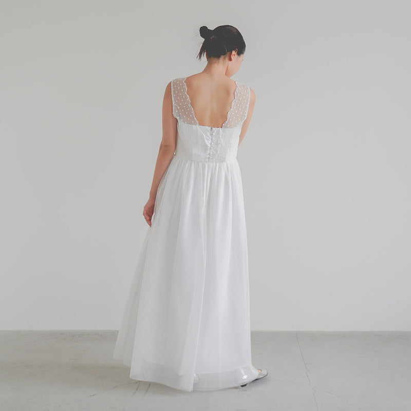 ドット×スカラップロングドレス（ 36 / white ）100302
