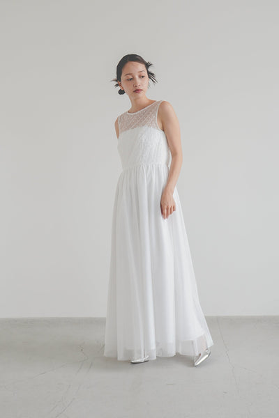 re'kaene(リカエン)outlet(アウトレット)公式サイト ドット×スカラップロングドレス（36 / white ） / 100302　　　  | モデル身長157cm　着用サイズ36

