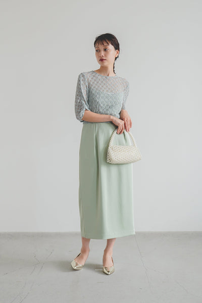 re'kaene(リカエン)公式サイト レンタル クロシェレース×サテンコクーンドレス（ 36 / mint ）100846 | モデル身長157cm 着用サイズ36