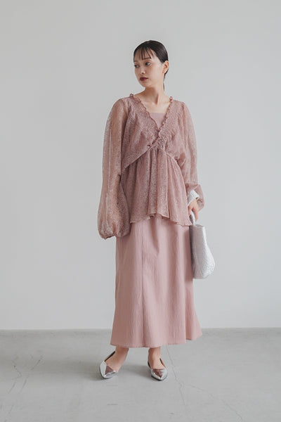 re'kaene(リカエン)公式サイト レンタル シャーリングレースセットドレス（ 36 / pink beige ）100898 | モデル身長157cm 着用サイズ36
