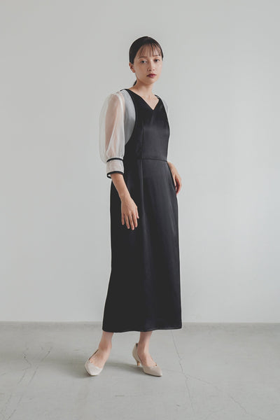re'kaene 配色パイピングボレロセットドレス（ 36 / off white×black ）100876 | モデル身長157cm　着用サイズ36