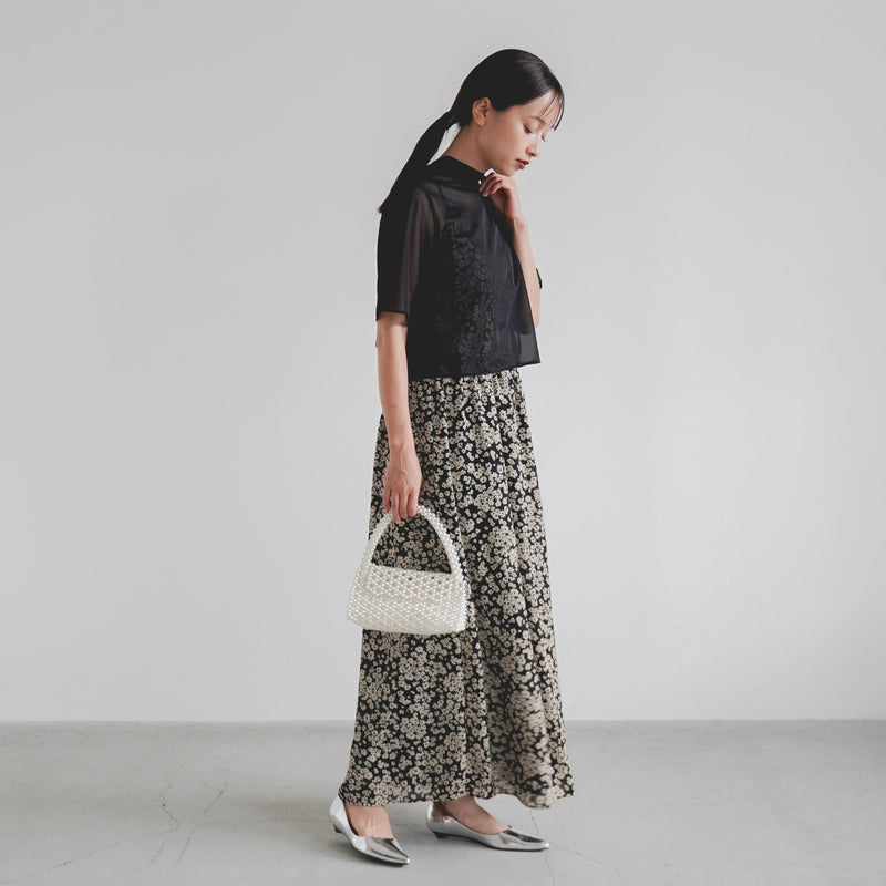 シアーブラウス×フラワープリントセットドレス（ 36 / black×off ）100848