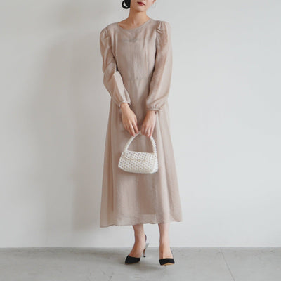 re'kaene(リカエン)outlet(アウトレット)公式サイト シアーオーガンジーワンピース（ 36 / beige ）100683  | モデル身長165cm　着用サイズ36