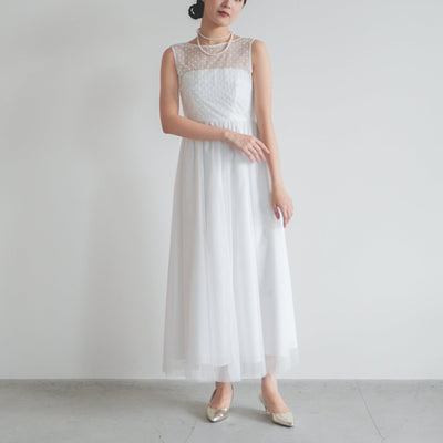 re'kaene(リカエン)outlet(アウトレット)公式サイト ドット×スカラップロングドレス（ 38 / white） / 100302　　  | モデル身長165cm　着用サイズ38

