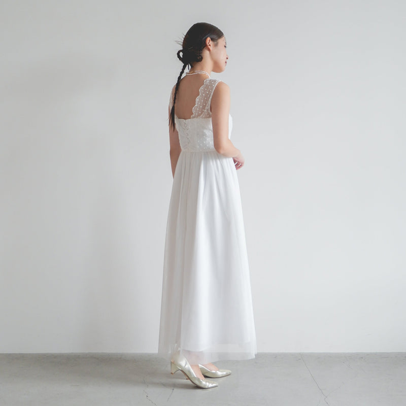 ドット×スカラップロングドレス（ 38 / white ）100302