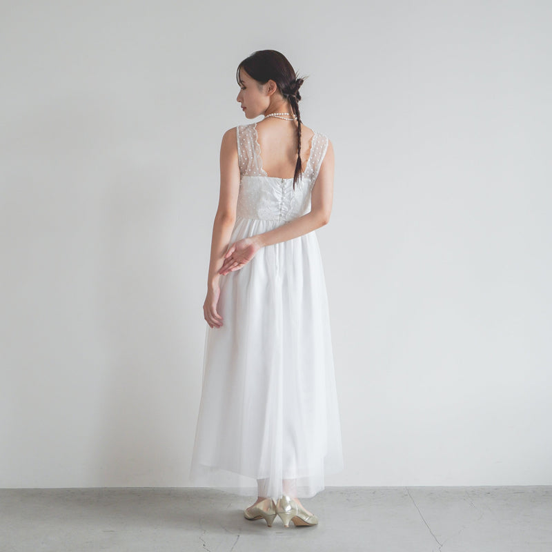 ドット×スカラップロングドレス（ 38 / white ）100302