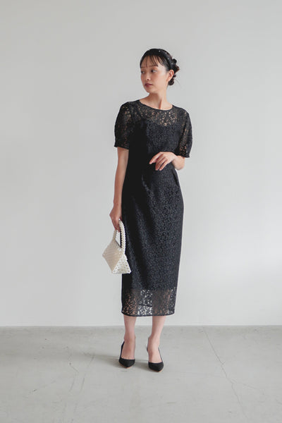 re'kaene(リカエン)公式サイト レンタル スカラップレースコクーンドレス（ 34 / black ）100783 | モデル身長157cm 着用サイズ38