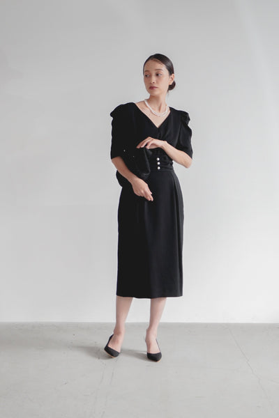 re'kaene(リカエン)公式サイト レンタル パフスリーブコクーンワンピース（ 36  / black ）100593  | モデル身長157cm 着用サイズ36