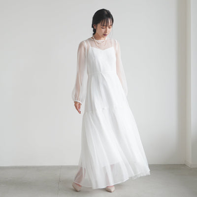 re'kaene(リカエン)公式サイト レンタル シフォンオーガンジードレス	（ 36 / off white ）100649 | モデル身長157cm 着用サイズ36