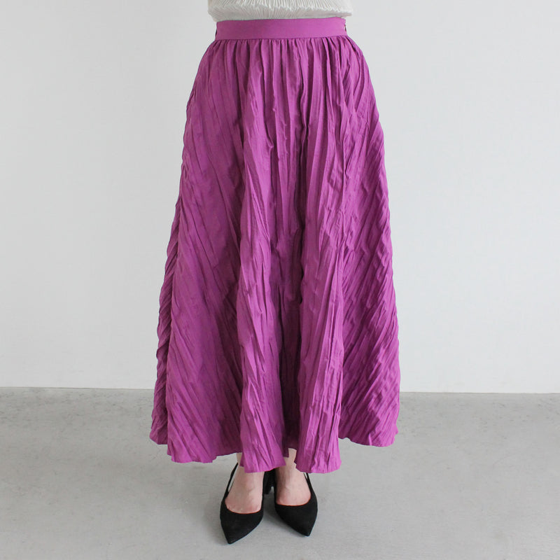 【OUTLET】ランダムプリーツフレアースカート（purple） / 006182