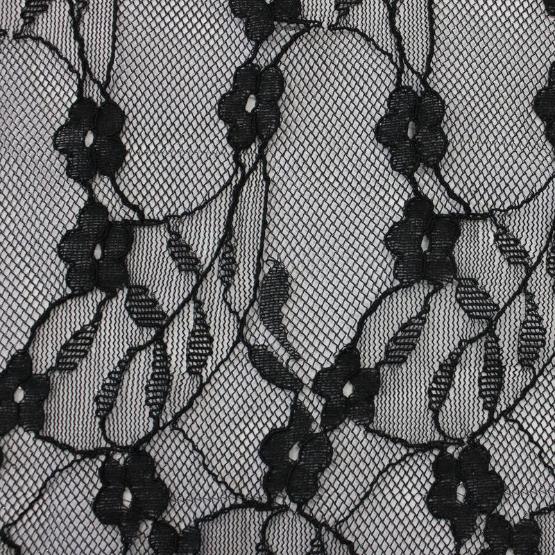 【kaene fabrics for you】フラワーラメチュールレース（black）