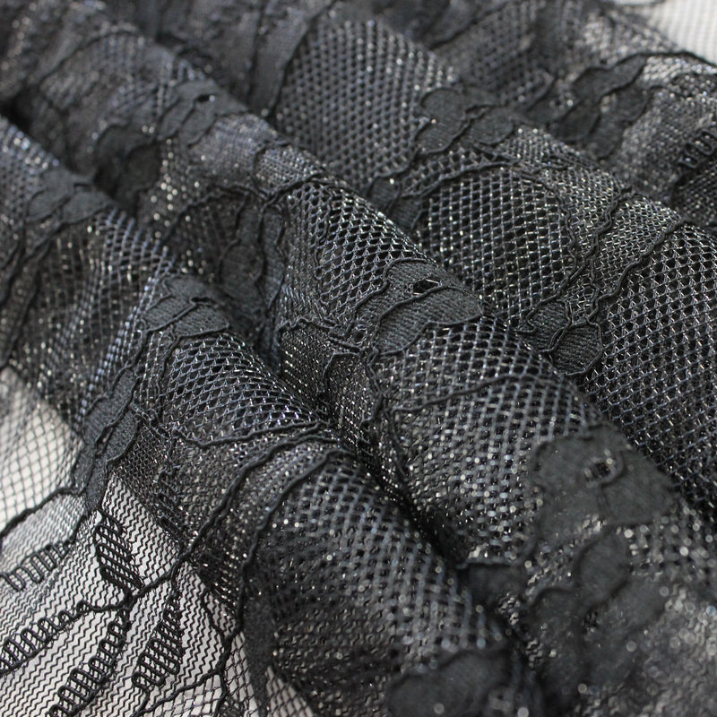 【kaene fabrics for you】フラワーラメチュールレース（black）