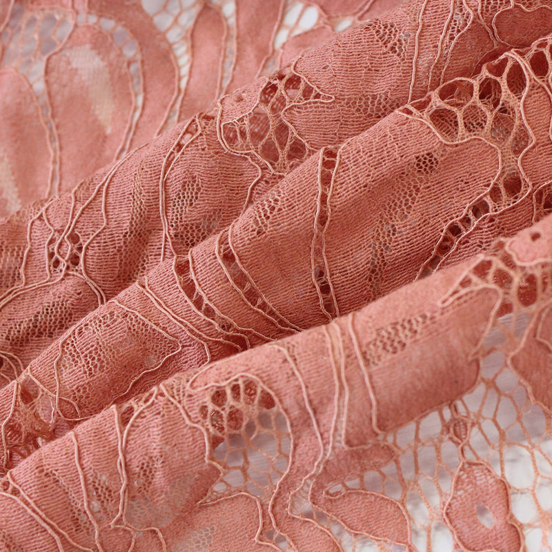 【kaene fabrics for you】両耳スカラップフラワーラッセルレース（salmon pink）