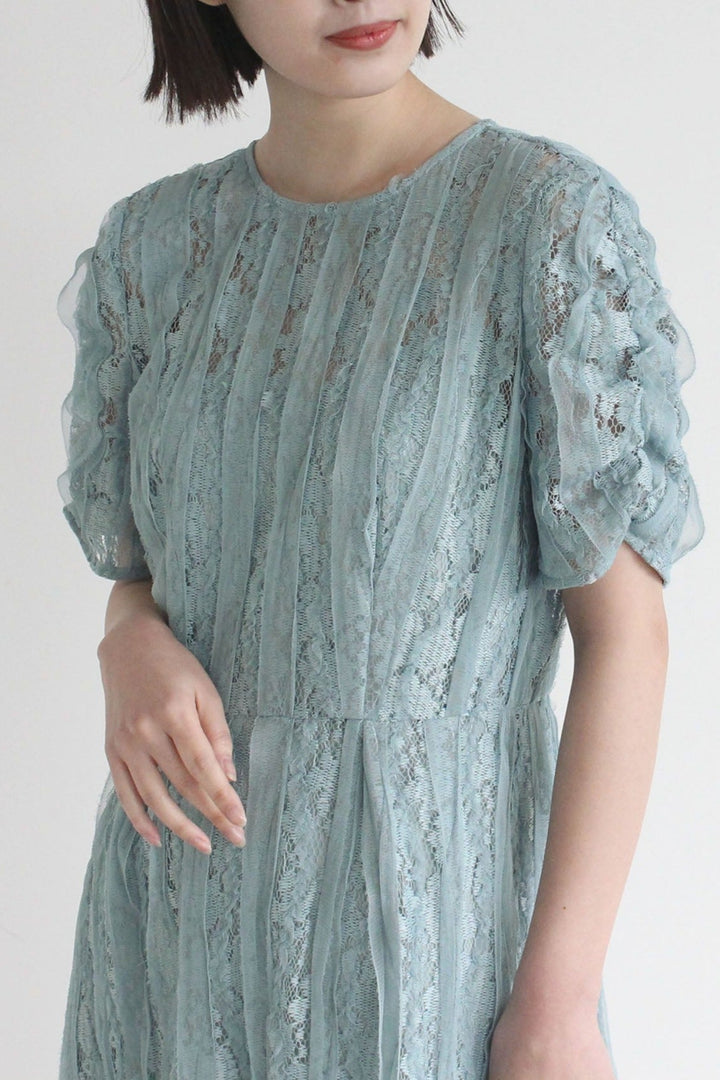 現行 極美品✨ カエン リボンチュールエプロンドレス グリーン 38 M 日本製 セール】kaene リボンチュールエプロンドレス（ワンピース