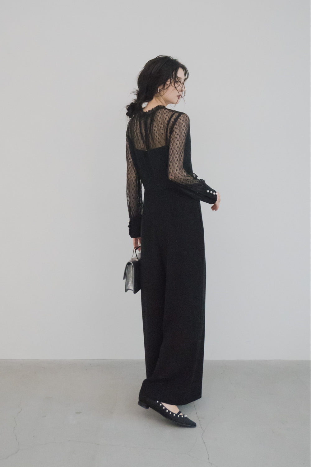 kaene チュール×レースキャミオールインワンセットアップ 黒 36（M